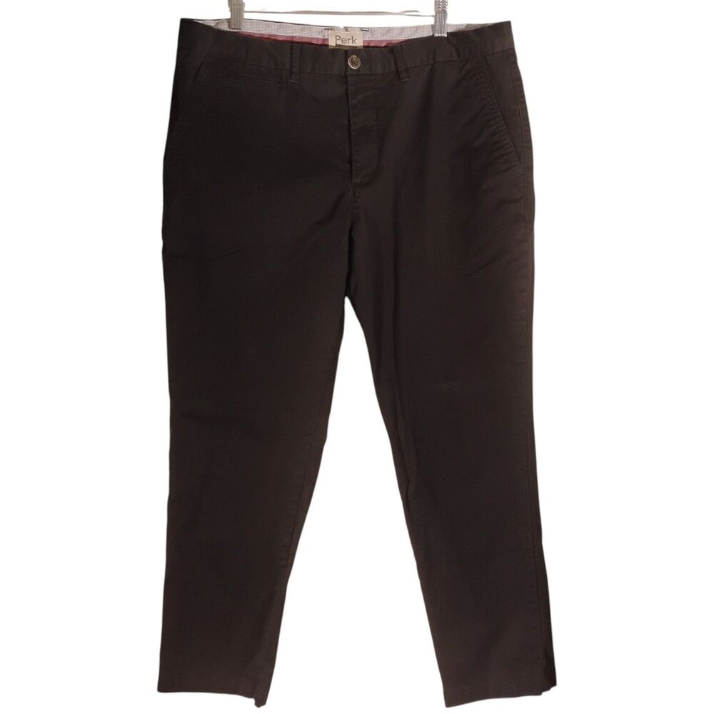 Perk pants mens 38x30 black slim fit stretch khaki flar front golf chino casual